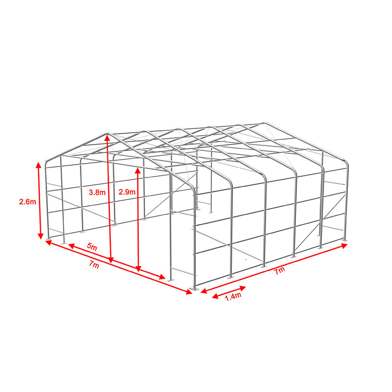 7x7 2.26m的侧面工业和商业仓库阴影帐篷便携式帐篷大厅